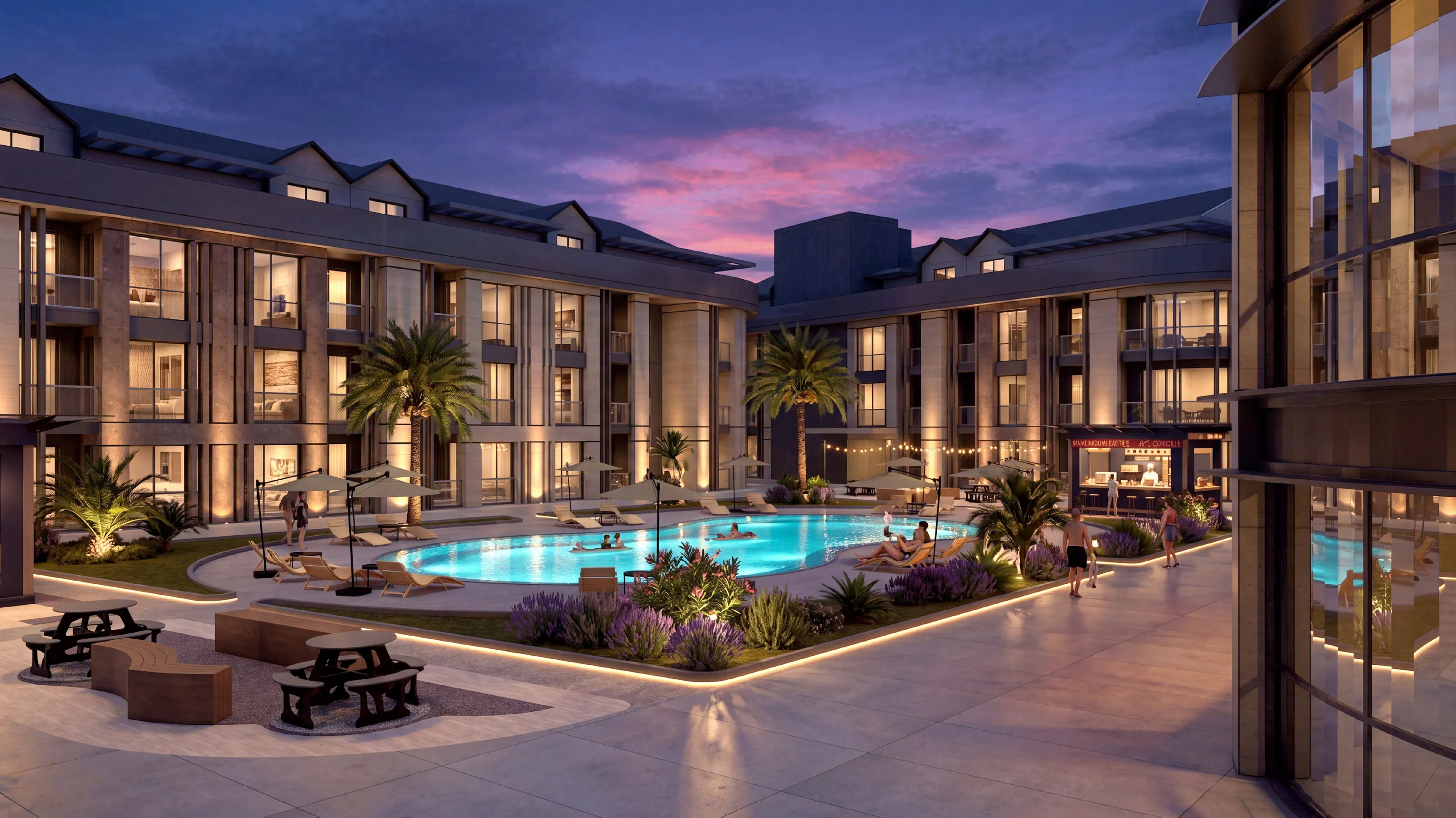 Resort-style pool courtyard at Motto Prive Dalaman