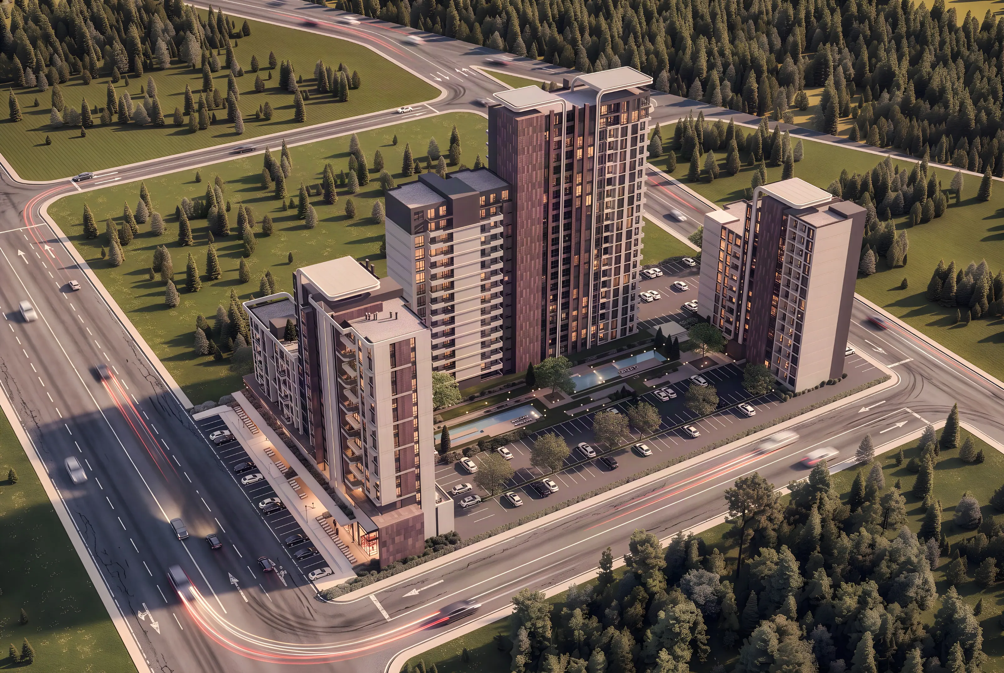 Motto Prive Yaşamkent: الفناء المنسّق والمسبح وتنظيم المواقف من الأعلى